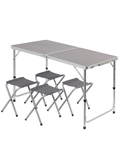 Стол складной металл, прямоугольный, 120х60х68.5 см, столешница МДФ, темно-серый, YTFT013-2-grey, 4 стула