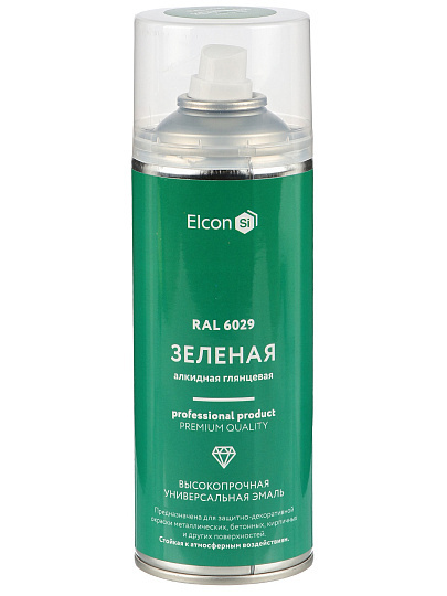 Эмаль аэрозольная, Elcon, универсальная, алкидная, глянцевая, зеленая, RAL 6029, 520 мл