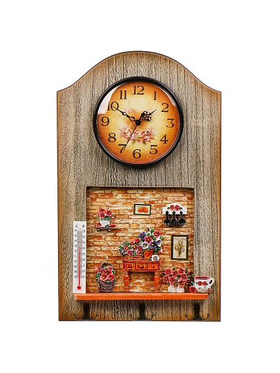 Ключница Часы, 29х48х4 см, МДФ, 6 крючков, Y4-6707