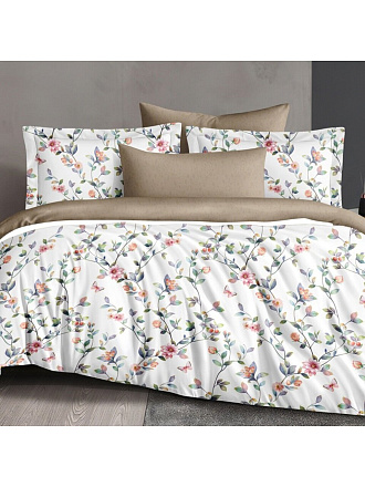 Постельное белье евро, простыня 220х240 см, 2 наволочки 70х70 см, пододеяльник 200х220 см, Silvano, сатин люкс, Цветы, 30/006-SLC/SLV
