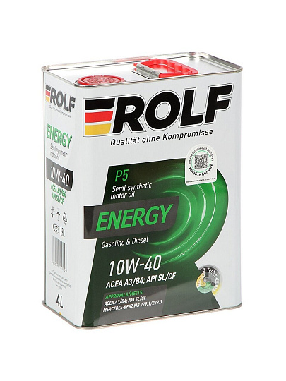 Масло моторное полусинтетическое, 10W40, Rolf, Energy, 4 л, 322227