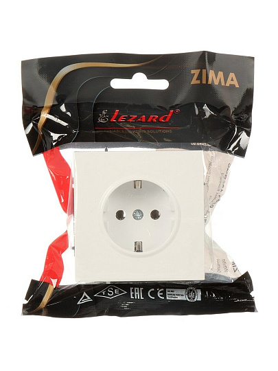 Розетка скрытой установки, 1 гнездо, с заземлением, 16 А, 250 В, пластик, IP20, белая, безвинтовой, зажим/клемма, Lezard, Zima, 704-0288-122BQC