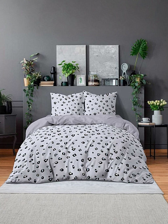 Постельное белье евро, простыня 215х240 см, 2 наволочки 70х70 см, пододеяльник 205х215 см, Bravo, поплин, Пардус 5839-1+5839а-1