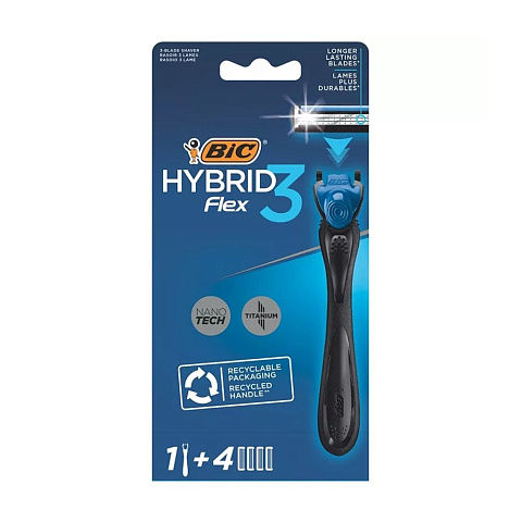 Станок для бритья Bic, Flex3 Hybrid, для мужчин, 3 лезвия, 4 сменные кассеты, 8930161