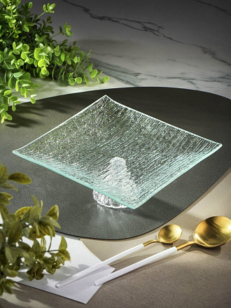 Ваза для фруктов, стекло, на ножке, 20х20х6 см, полосы, Лед, Y4-8747