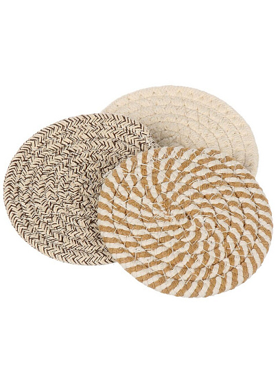Набор подставок под горячее, 6 шт, круглый, 10 см, Daniks, Плетенка, Y4-9646