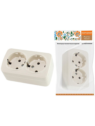 Розетка открытой установки, 2 гнезда, с заземлением, 16 А, IP20, слоновая кость, 2П+3, TDM Electric, Дача, SQ1824-0023