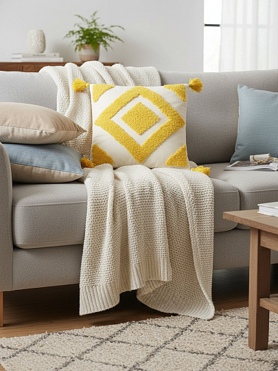 Наволочка декоративная Бохо, канвас, 45 х 45 см, горчица, A130216