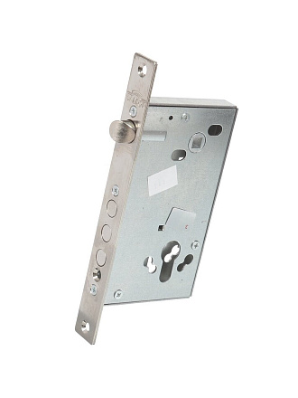 Замок врезной Эльбор, Кремень 1.03.25, 5218, без ручки, цилиндровый, универсальный, 3 стержня, защелка, никель