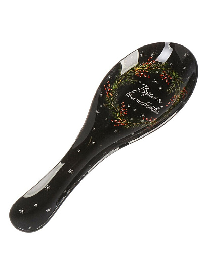 Подставка для ложки, стекло, фигурная, 8х23.5 см, черная, Daniks, Время волшебства