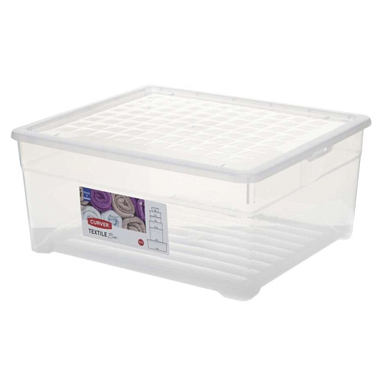 Ящик хозяйственный для хранения, 45 л, с крышкой, прозрачный, Curver, Textile Shallow, 196065