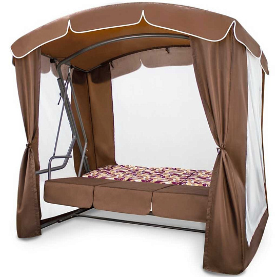 Качели садовые 3-местные, 212х130х195 см, 300 кг, Arno, Рандеву Люкс, раскладываются в кровать, с москитной сеткой, коричневые, 2016-КД-43/Л, тент, металл