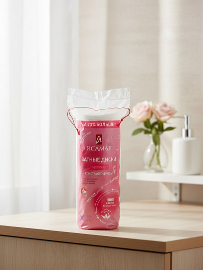 Ватные диски 80 шт, Я самая, с экстрактом розы, 15647