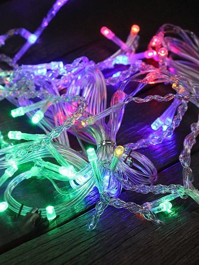 Гирлянда 56 ламп, 1.5х0.6 м, 8 режимов, Бахрома, свет мультиколор, прозрачная, в помещении, сетевая, LED