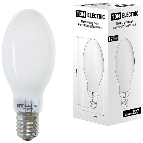 Лампа ртутная E27, 125 Вт, свет теплый белый, TDM Electric, SQ0325-0008