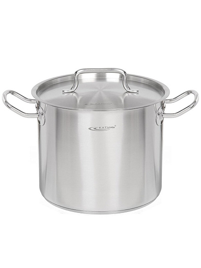 Кастрюля нержавеющая сталь, 7 л, крышка нержавеющая сталь, Катунь, Общепит, КТ-ОБ-07, металлик, индукция