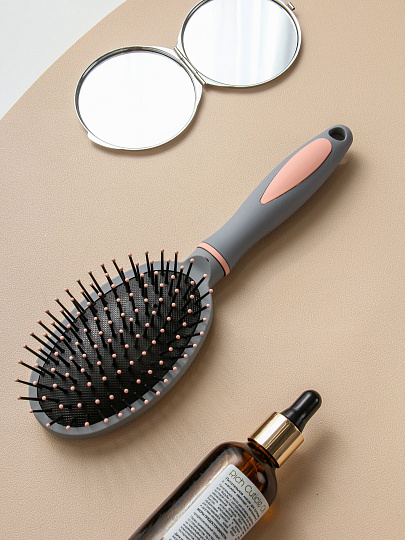 Расческа массажная, 24х6.5 см, пластик, пластиковая ручка, овальная, розовая, A100046