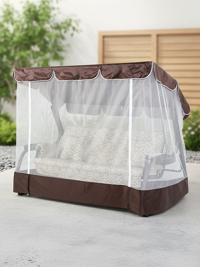 Качели садовые 3-местные, 238.2х136х165 см, 350 кг, Прага, раскладываются в кровать, с москитной сеткой, шоколадные, A54C.537, металл