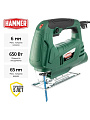 Лобзик электрический Hammer, LZK650LE, 650 Вт, дерево 65 мм, сталь 6 мм, регулировка оборотов, 839357