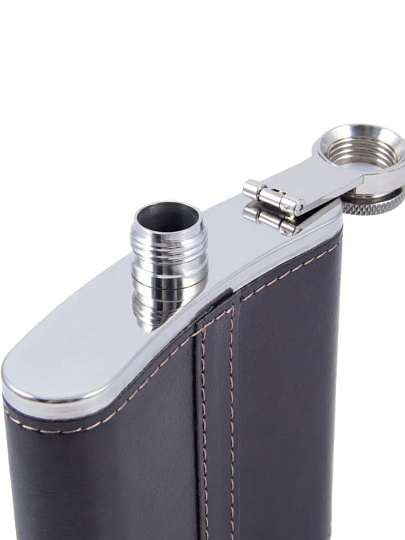 Фляжка 180 мл, нержавеющая сталь, в кожаном оплете, коричневая, Следопыт, PF-BD-F16