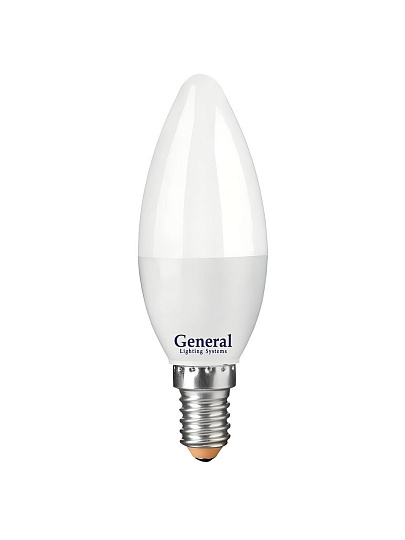 Лампа светодиодная E14, 12 Вт, 230 В, свеча, 6500 К, холодный белый свет, General Lighting Systems, GLDEN-CF, CF, 649929
