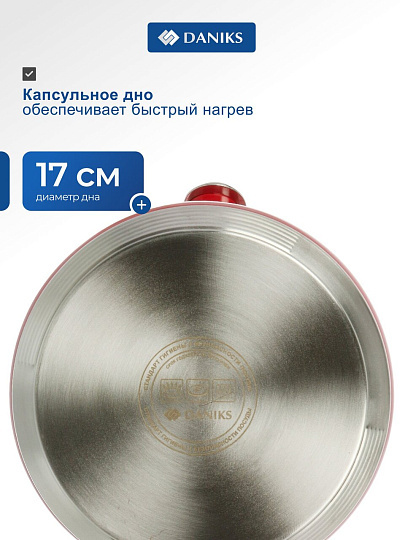 Чайник нержавеющая сталь, 3 л, со свистком, матовый, Daniks, Carezza, индукция, WT-T1054-RED