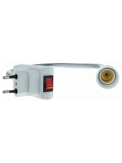 Переходник E14, гибкий, с выключателем, вилка-патрон, 300мм, белый, Ecola, Base, APF4SWEAY