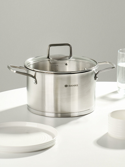 Кастрюля нерж, 3.9 л, с крыш, крыш стекло, Daniks, Ирати, индукц, SD-01369-18