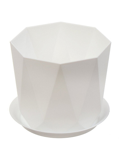 Кашпо пластик, 1 л, 13х11 см, для цветов, с поддоном, белое, Idea, Призма, М 3137