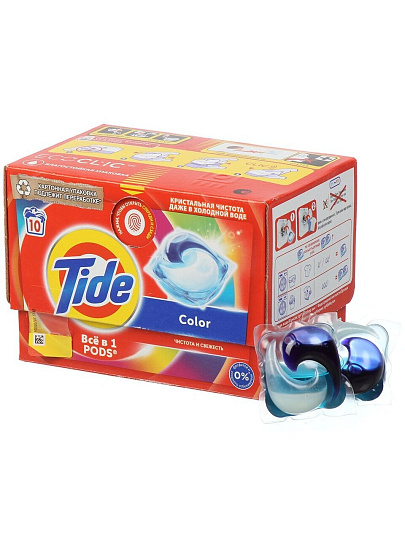 Капсулы для стирки Tide, Все в 1 Pods Color, для цветного и белого белья, 10 шт, капсула 16.8 г