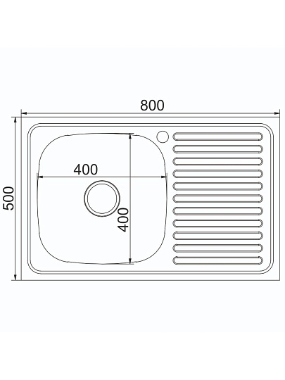 Мойка кухонная накладная, Mixline, нержавеющая сталь, 800х500 мм, левая, 0.6 мм