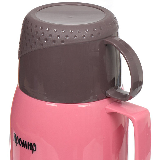 Термос пластиковый со стеклянной колбой Яромир ЯР-2023С/2 с узким горлом розовый с коричневым, 1.8 л