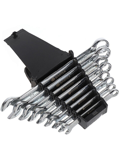 Набор ключей комбинированный, 8 предметов, Bartex, 8-19 мм, хромированный зеркальный, CrV сталь, держатель