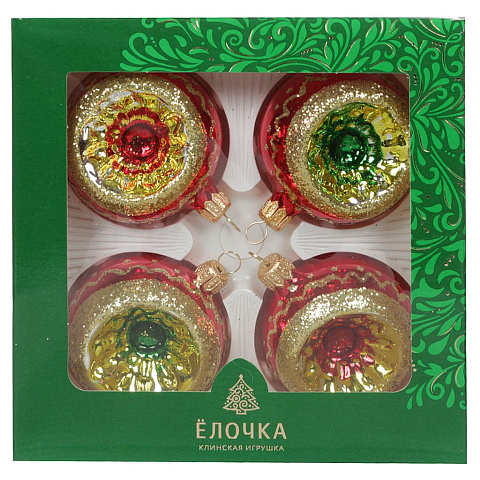 Елочный шар Елочка, Фонарики, 4 шт, разноцветный, стекло, С458