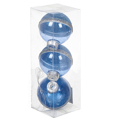 Елочный шар 3 шт, голубой, 8 см, пластик, SYQB-0120158