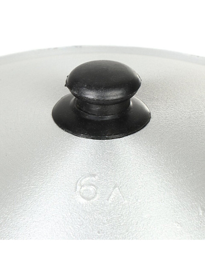 Казан узбекский чугун, 6 л, с крышкой, крышка алюминий, плоское дно, черный, 6403