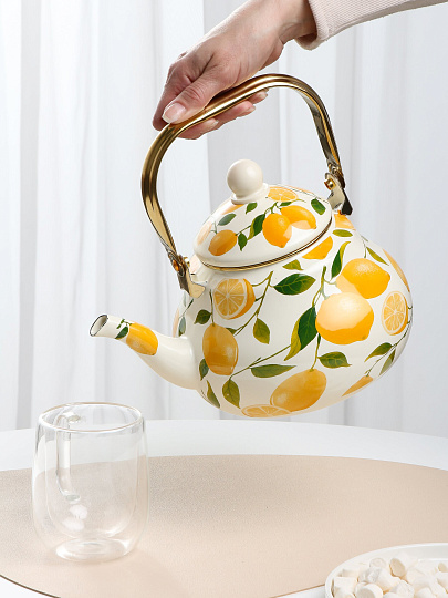 Чайник сталь, эмалированное покрытие, 2.5 л, ручка металл, Daniks, Лимоны, индукция