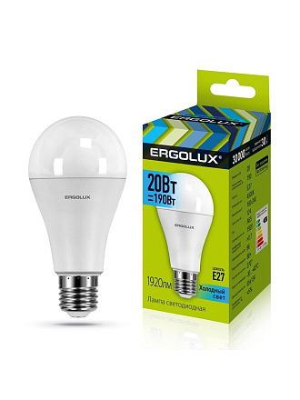Лампа светодиодная E27, 20 Вт, 190 Вт, 220 В, груша, 4500 К, нейтральный белый свет, Ergolux, 13183