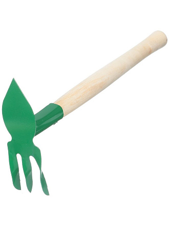 Мотыжка комбинированная 3 зуб, черенок деревянный, с рыхлителем, Лепесток