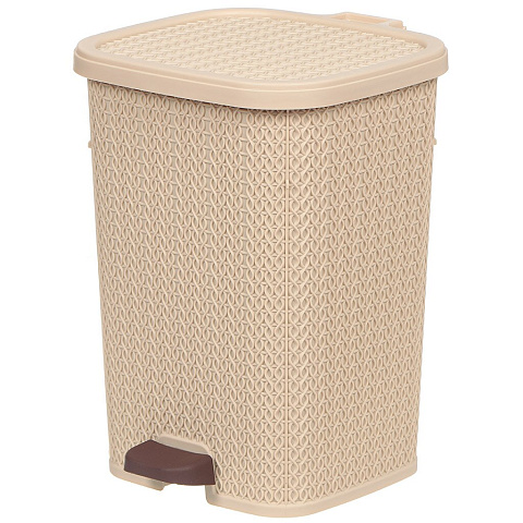 Контейнер для мусора пластик, 12 л, прямоугольный, педаль, кремовый, DDStyle, Вязаный узор, 1253