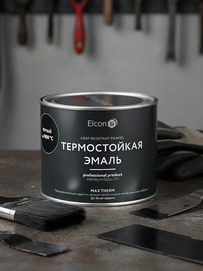 Эмаль Elcon, термостойкая, быстросохнущая, кремнийорганическая, матовая, черная, 0.4 кг, 1000°С