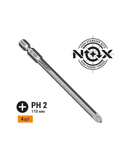 Набор бит Nox, Corebit, PH2, 110 мм, 4 шт