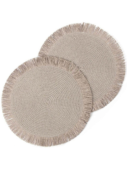 Салфетка сервировочная полимер, 38 см, круглая, бахрома, Y4-9664