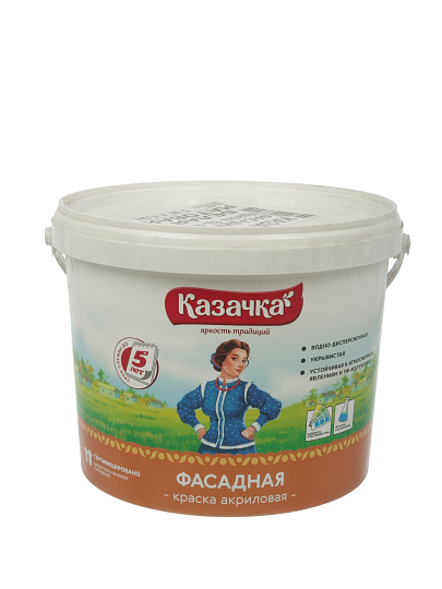 Краска водно-дисперсионная, Казачка, F-20, акриловая, фасадная, матовая, 4.5 кг