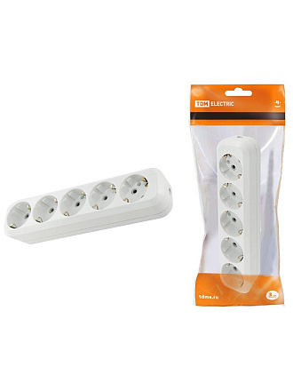 Корпус удлинителя 5 гнезд, 2 + 3, с заземлением, 16 А, белый, TDM Electric, SQ1806-0035