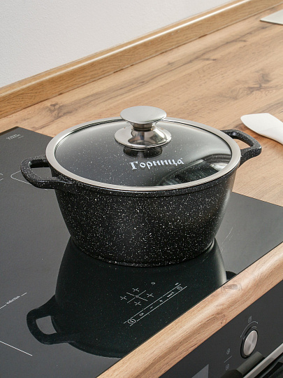 Кастрюля литой алюминий, антипригарное покрытие, 4 л, крышка стекло, Горница, Гранит Induction, Ик243аг, индукция