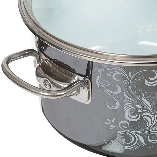 Кастрюля эмалированная сталь, 4 л, крышка стекло, Vitross, Iseberg, 8SD205S, мокрый асфальт, индукция