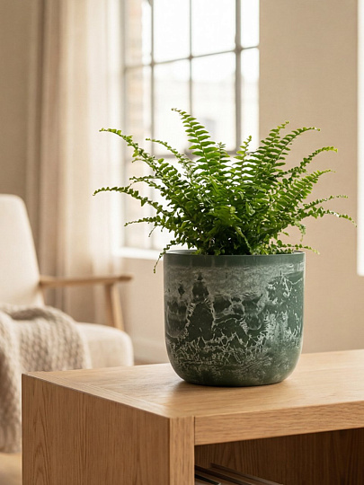 Кашпо пластик, 1 л, 15х15х14 см, универсальное, со вставкой, зеленый слайн, Idea, Микрит, М 3264