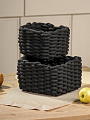 Набор плетеных корзин 2 шт, квадратный, плетеный, хлопок, черный, 23х23х15 см, 18х18х14см, МП, Y4-8946 - фото 2