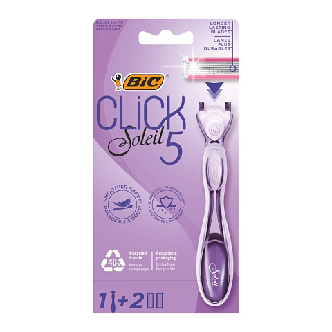 Станок для бритья Bic, Click 5 Soleil, для женщин, 5 лезвий, 2 сменные кассеты, 503715